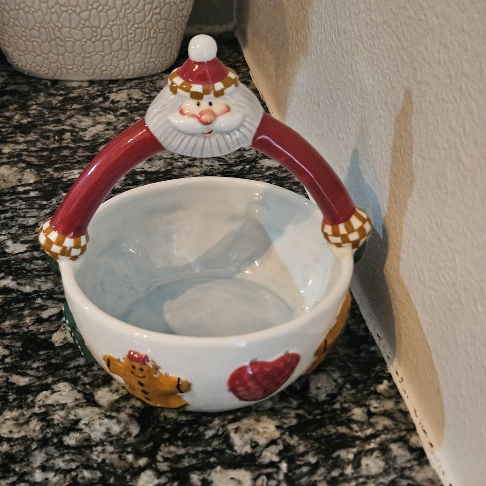 ceramic Santa Claus candy bowl holiday serving‎ dish Palm Tree Co.